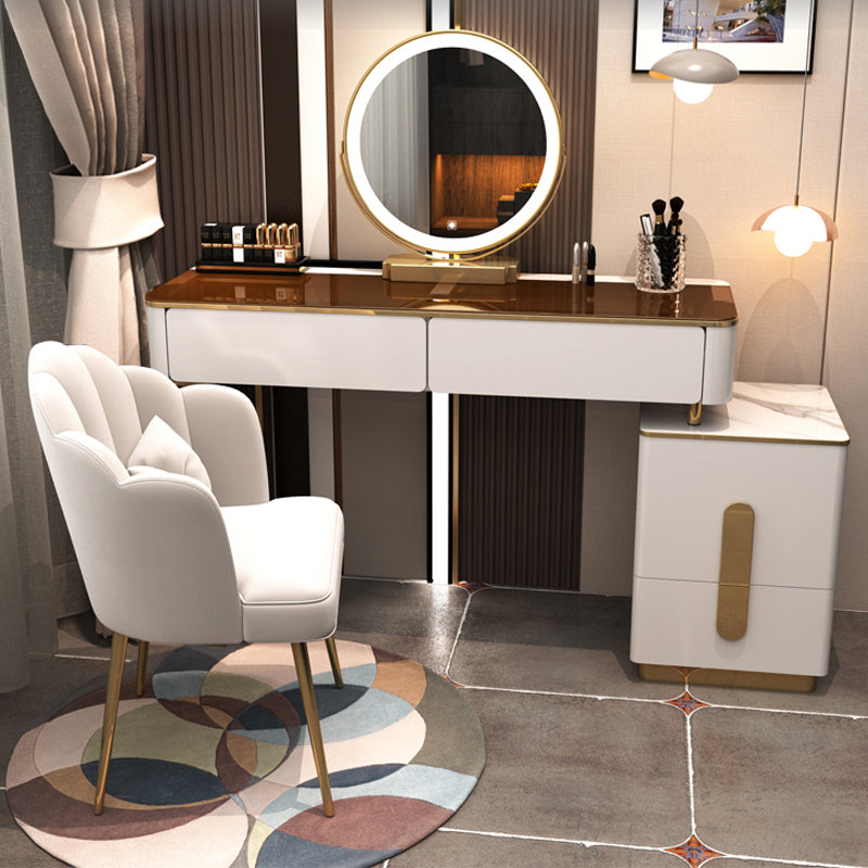【ドレッサー】モダン風 選べる3色 テーブル 収納棚 椅子 LEDミラー ホワイト+ゴールド 横幅120 100日間返品交換保証制度