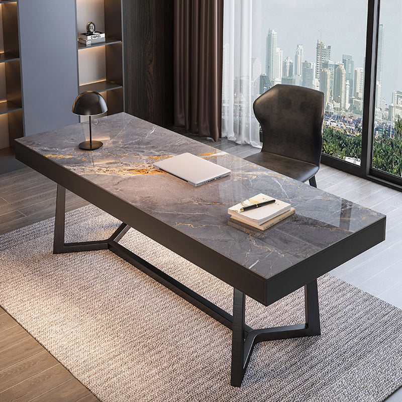 【デスク】テーブル モダン風　おしゃれなデスク 引き出し面材色グレー テーブル+A型椅子 天板色グレー