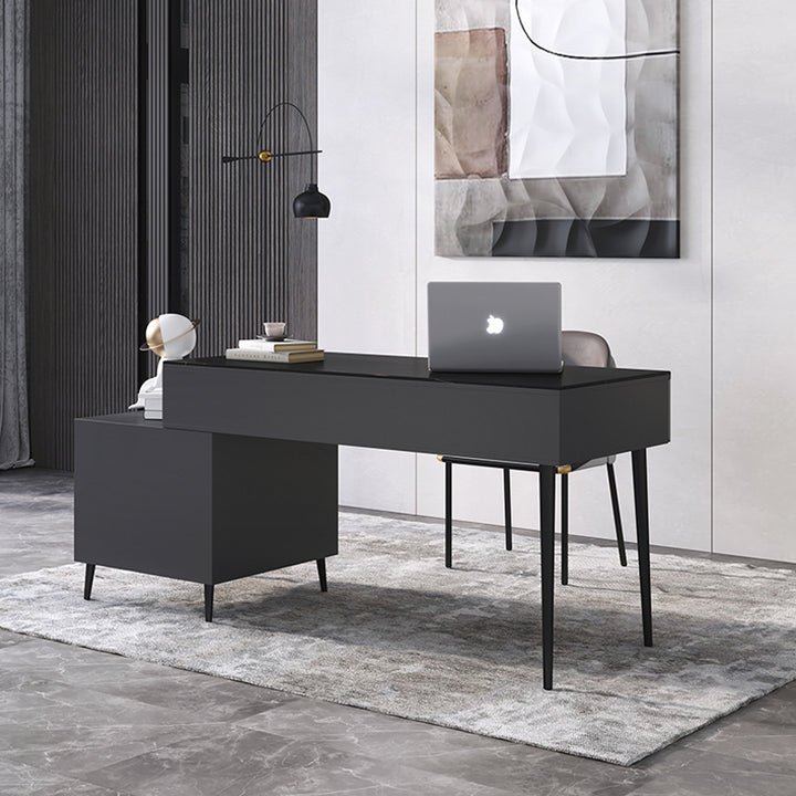 【ワークデスク】テーブル 高級感 選べる2色 天板色ブラック ボディ色ブラック テーブル+収納ボックス+椅子