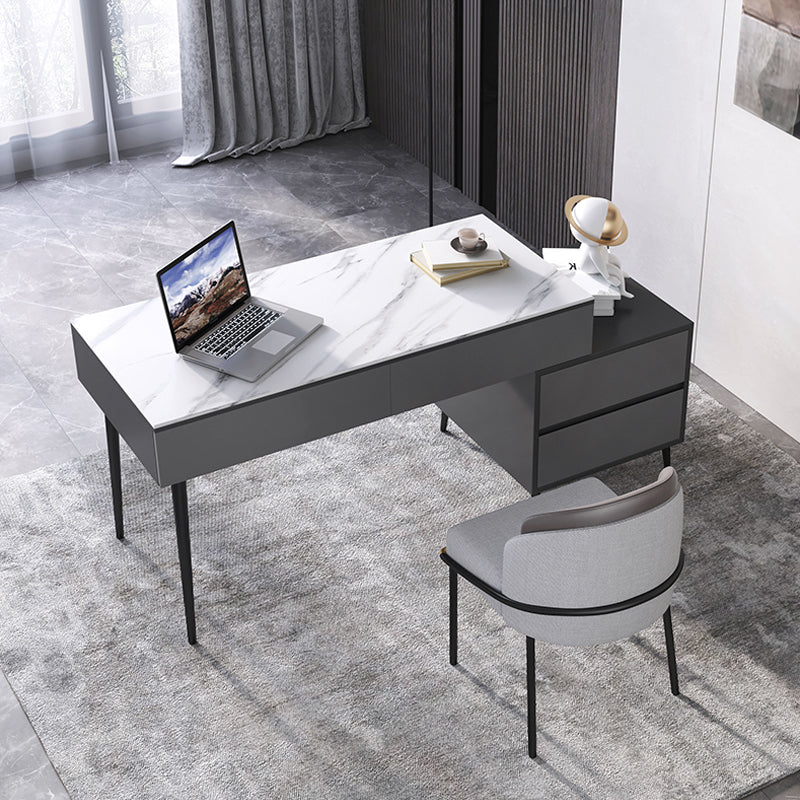 【ワークデスク】テーブル 高級感 選べる2色 天板色ホワイト ボディ色グレー テーブル+収納ボックス+椅子