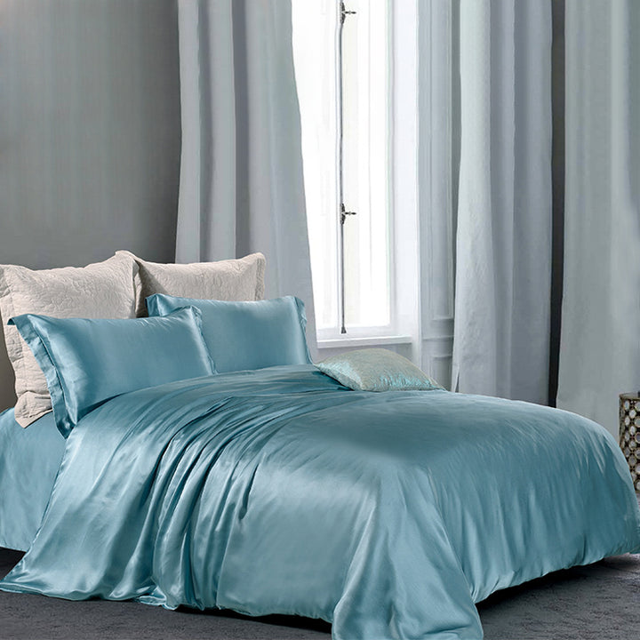 【16匁 】シルク100％ 天然 ツルツル 高級  寝具セット 純色 軽い贅沢 光沢 ブルー  ベッド用品 シーツカバー 単品からセットまで