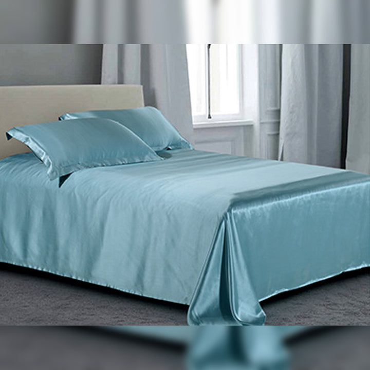 【16匁 】シルク100％ 天然 ツルツル 高級  寝具セット 純色 軽い贅沢 光沢 ブルー  ベッド用品 シーツカバー 単品からセットまで