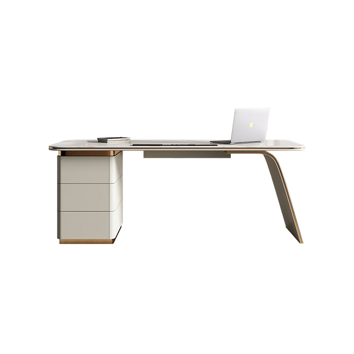 【デスク】テーブル 優雅なデザイン モダン ワークデスクの全体画像 オフホワイト テーブル+収納ボックス