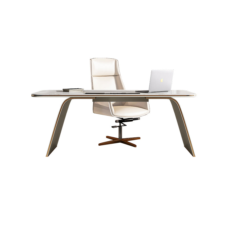 【デスク】テーブル 優雅なデザイン モダン ワークデスクの全体画像 オフホワイト テーブル+チェア