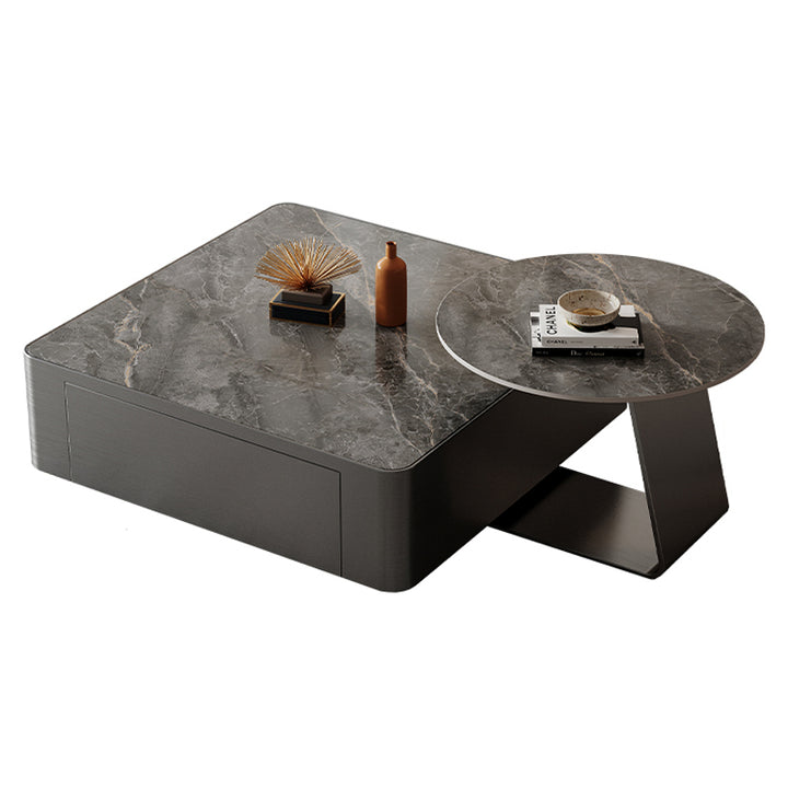 【ローテーブル】ステンレス鋼製 おしゃれなデザイン ローテーブルの全体画像 グレー 100日間返品交換保証制度