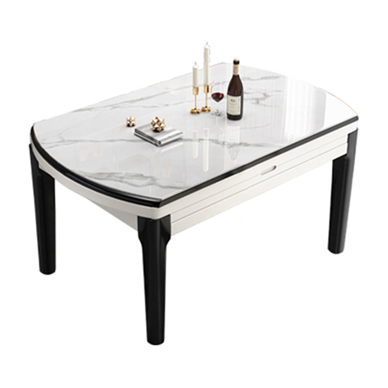 【ダイニングテーブル】 高級感 伸長式 天板厚み選べる ダイニングテーブルセットの全体画像 ホワイト（灰柄） テーブルのみ