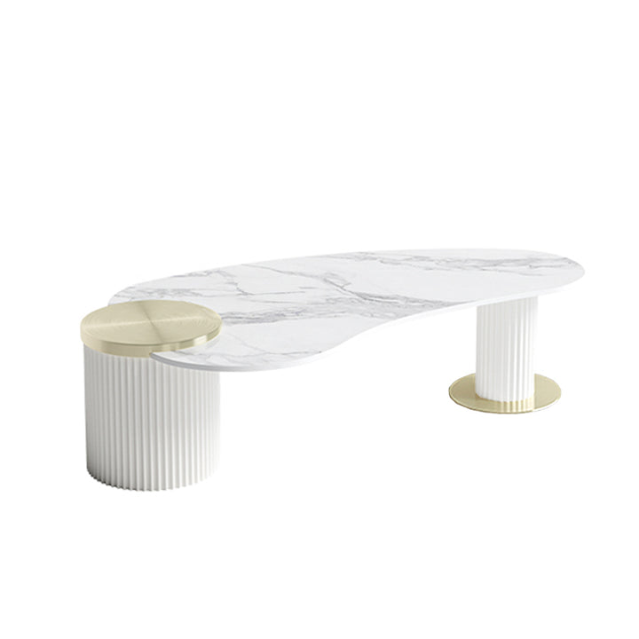 【ローテーブル】デザイン性満載 選べる8種 ローテーブルの全体画像 ホワイト天板+ホワイト収納ボックスA 収納ボックスの位置左 高さ40 100日間返品交換保証制度