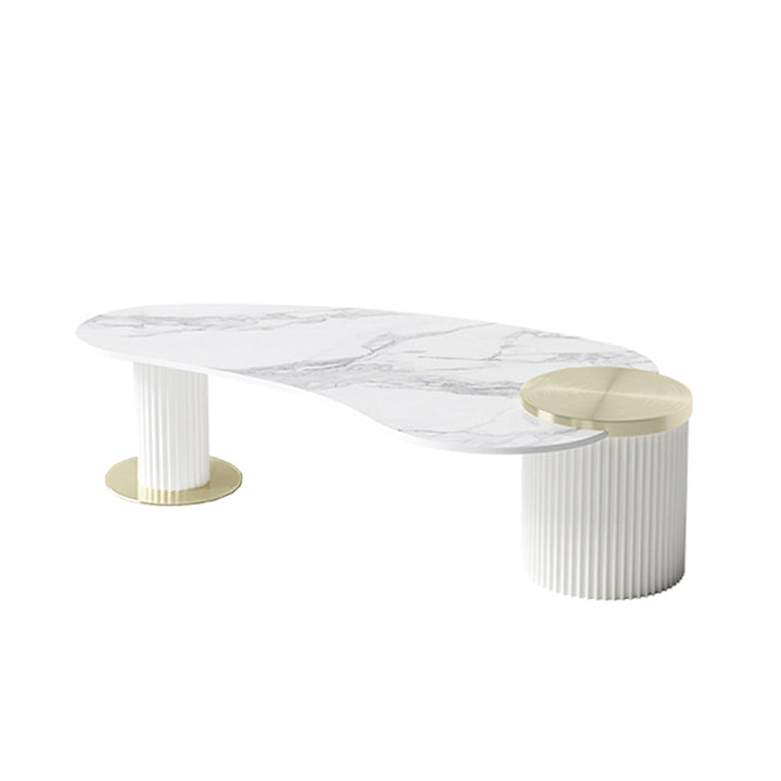 【ローテーブル】デザイン性満載 選べる8種 ローテーブルの全体画像 ホワイト天板+ホワイト収納ボックスA 収納ボックスの位置右 高さ40 100日間返品交換保証制度