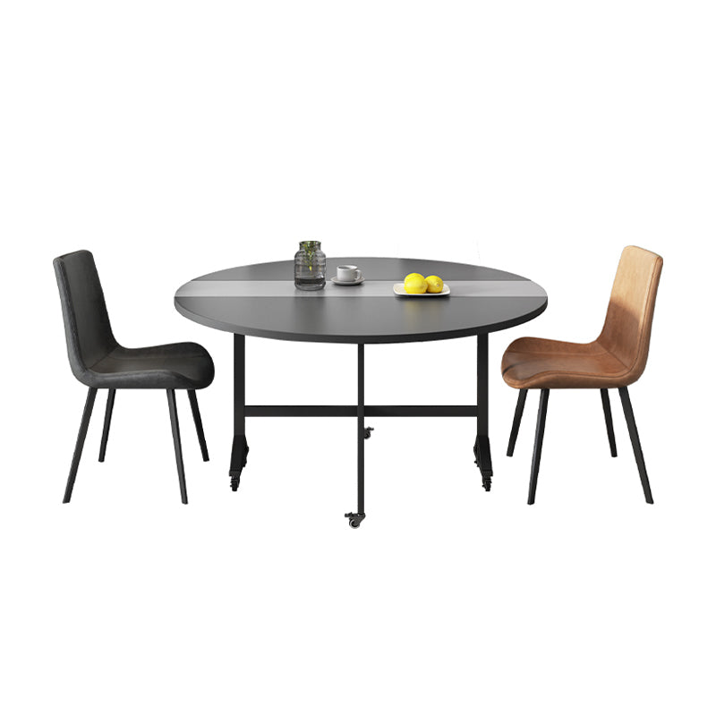 【ダイニングテーブル】シンプル 円型 伸長式 ダイニングテーブルセットの全体画像 ライトグレー＋グレー テーブル+椅子*2（グレー+オレンジ） 120*120*76