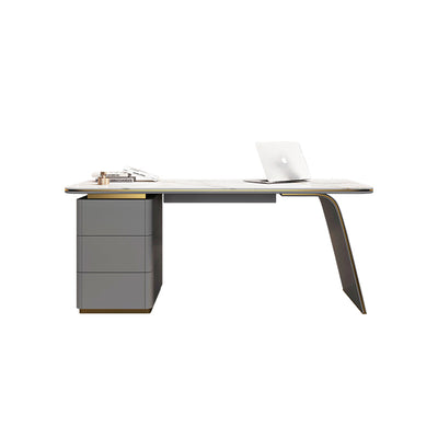 【デスク】テーブル 優雅なデザイン モダン ワークデスクの全体画像 ライトグレー テーブル+収納ボックス