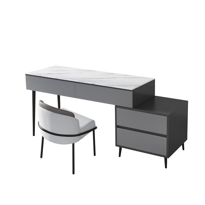 【ワークデスク】テーブル 高級感 選べる2色 ワークデスクの全体画像 天板色ホワイト ボディ色グレー テーブル+収納ボックス+椅子