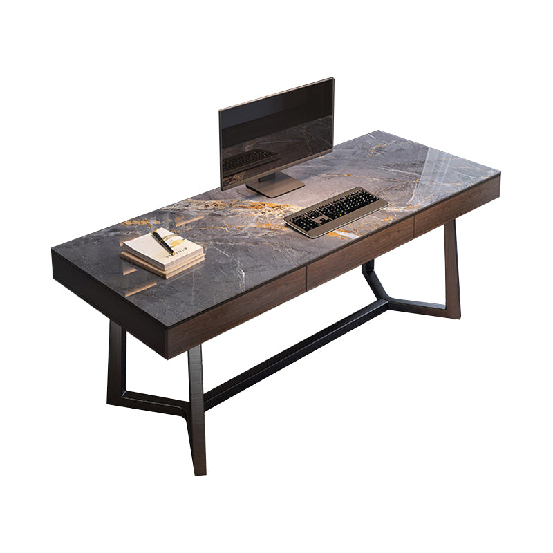 【デスク】テーブル モダン風　おしゃれなデスク 引き出し面材色アンバーチーク テーブル 天板色グレー