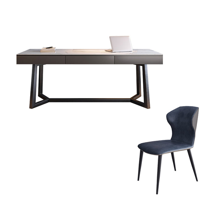 【デスク】テーブル モダン風　おしゃれなデスク 引き出し面材色グレー テーブル+A型椅子 天板色ホワイト