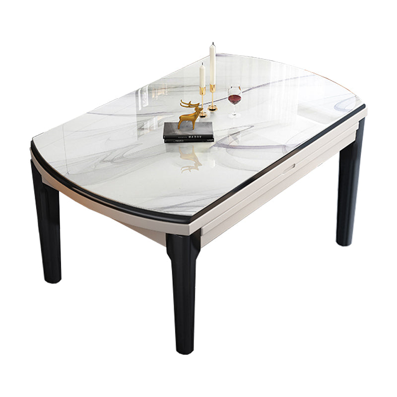 【ダイニングテーブル】 高級感 伸長式 天板厚み選べる ダイニングテーブルセットの全体画像 ホワイト（紫柄） テーブルのみ