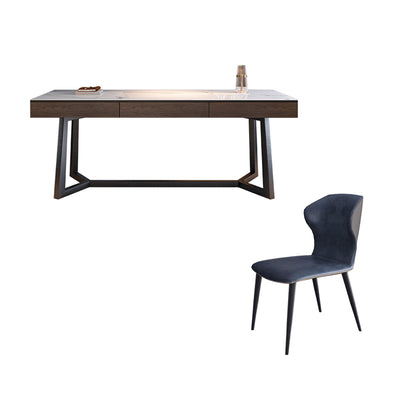 【デスク】テーブル モダン風　おしゃれなデスク 引き出し面材色アンバーチーク テーブル+A型椅子 天板色ホワイト