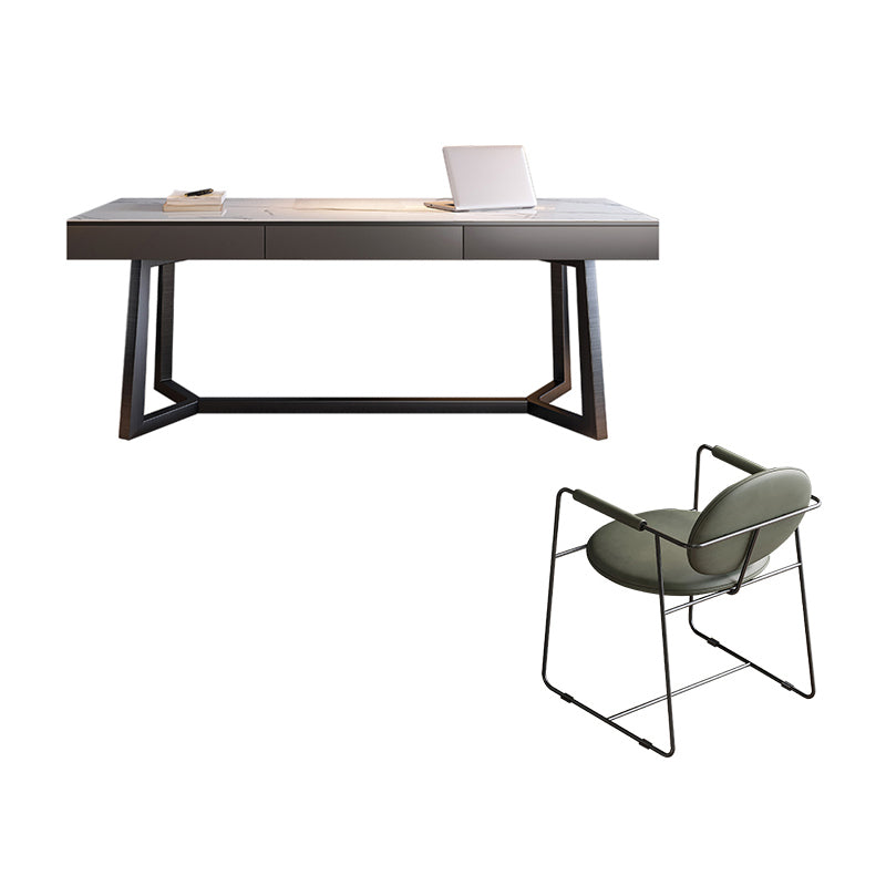 【デスク】テーブル モダン風　おしゃれなデスク 引き出し面材色グレー テーブル+B型椅子 天板色ホワイト