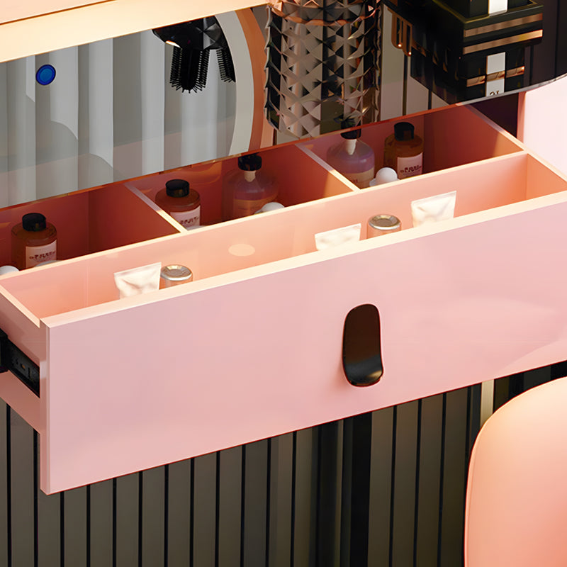 INDOORPLUS公式/ドレッサー おしゃれ 省スペース （LEDミラーおまけ付き）テーブル+収納ボックス+背もたれ椅子 ピンク