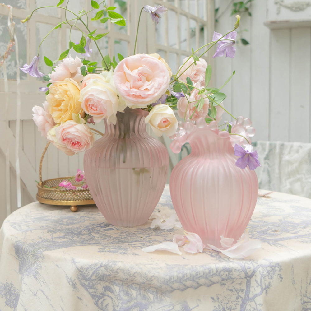 【花瓶】ピンク レトロ エレガント 北欧 波 ピンク 可愛い ガラス製  インテリア 生け花 雰囲気