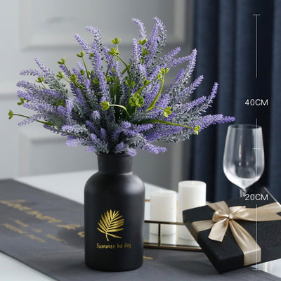 ラベンダー 紫 造花  装飾 置物 ガラス インテリア 室内 食卓 TVセット 盆栽 花瓶 セット