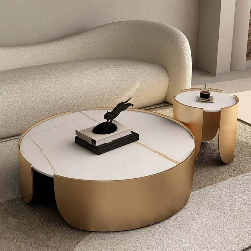 【ローテーブル】北欧 モダン カスタム可能 選べる4色 脚色ゴールド 直径90ローテーブル+直径50サイドテーブル 100日間返品交換保証制度