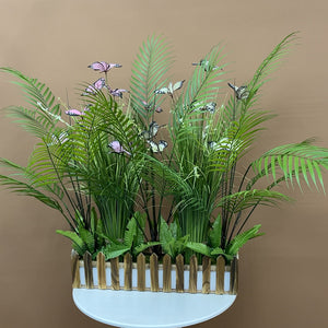 カラー: 50CM原木色栅栏+（粉+白）蝴蝶花束+散尾葵