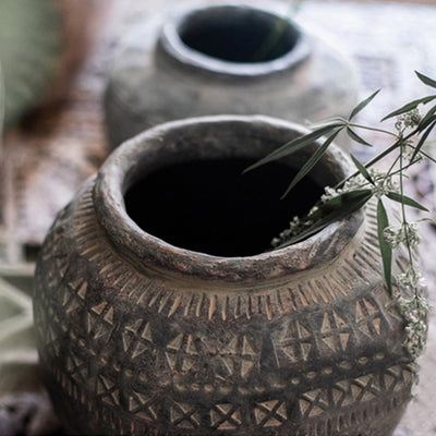 アフリカ風 花瓶 シンプル 質感 ビンテージ 花器  フラワーベース 道具 置物 レトロ 古い インスタ映え