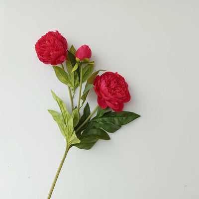 芍薬 造花 高品質 質感  長い枝 ボタン 白い 赤い色 リアル 立体感