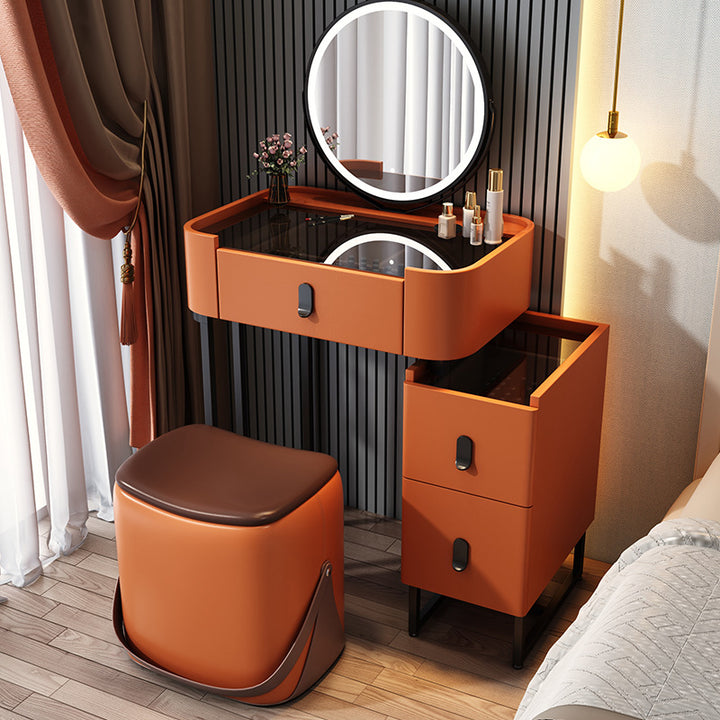 【ドレッサー】小型おしゃれ 選べる５色 テーブル 収納棚 椅子 LEDミラー オレンジ 横幅60 100日間返品交換保証制度