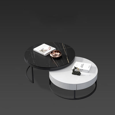 【ローテーブル】イタリア風 ラグジュアリー 選べる3色 ローテーブルの全体画像 ブラック+ゴールド ローテーブル直径80+サイドテーブル直径60 100日間返品交換保証制度