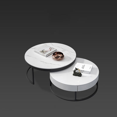 【ローテーブル】イタリア風 ラグジュアリー 選べる3色 ローテーブルの全体画像 ホワイト+グレー ローテーブル直径80+サイドテーブル直径60 100日間返品交換保証制度