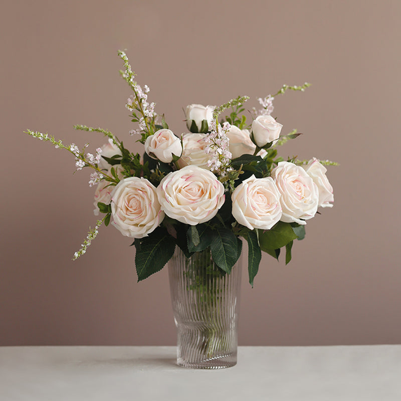 ローズ 白い  潤い  造花 優雅 バラ ピンク  置物 モダン シンプル フェイク 豪華 食卓 装飾 リビングルーム