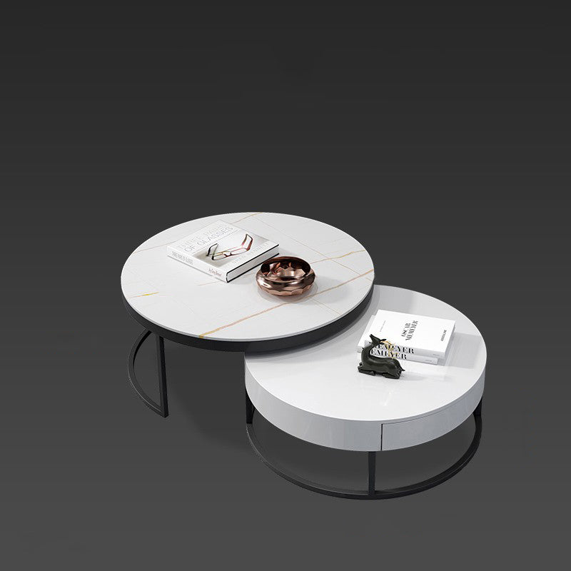 【ローテーブル】イタリア風 ラグジュアリー 選べる3色 ローテーブルの全体画像 ホワイト+ゴールド ローテーブル直径80+サイドテーブル直径60 100日間返品交換保証制度