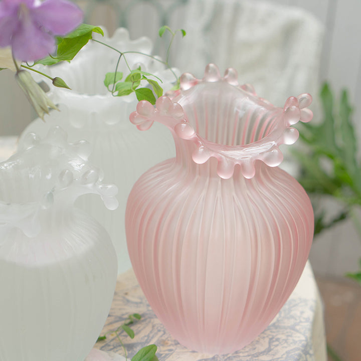 【花瓶】ピンク レトロ エレガント 北欧 波 ピンク 可愛い ガラス製  インテリア 生け花 雰囲気