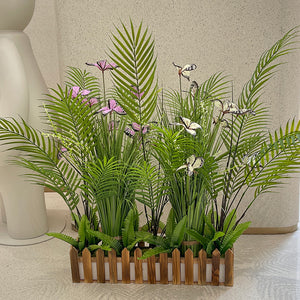 カラー: 50CM原木色栅栏+（紫+白）蝴蝶花束+散尾葵