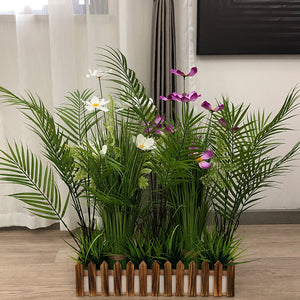 カラー: 50CM原色木製フェンス+（白+玫红）波斯菊花束+散尾葵